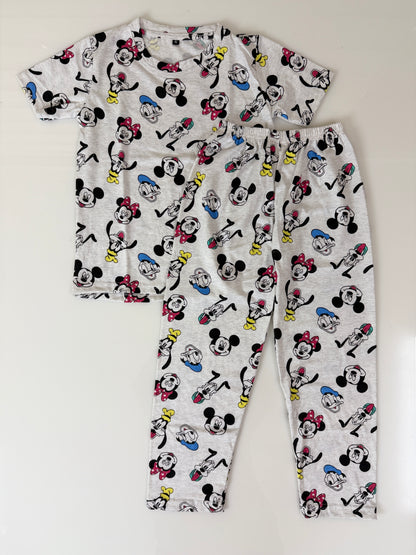 Grey Mickey & Friends Print T-Shirt and Pant Co-ords