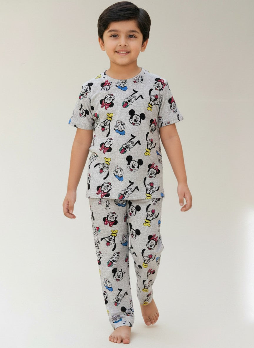 Grey Mickey & Friends Print T-Shirt and Pant Co-ords