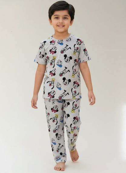 Grey Mickey & Friends Print T-Shirt and Pant Co-ords