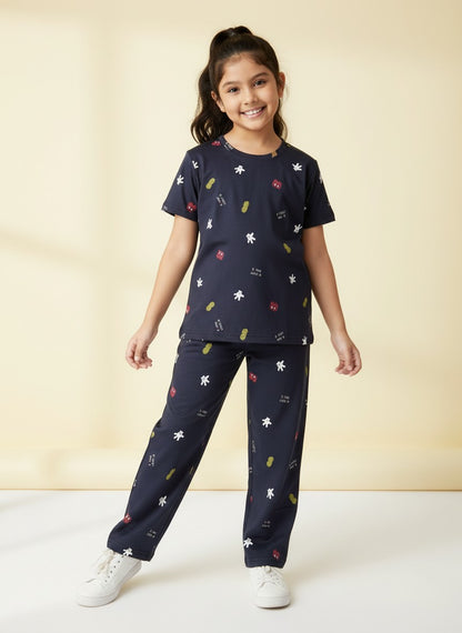 Black Mickey Icon Print T-Shirt and Pant Co-ords