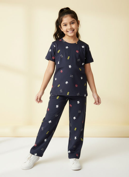 Black Mickey Icon Print T-Shirt and Pant Co-ords
