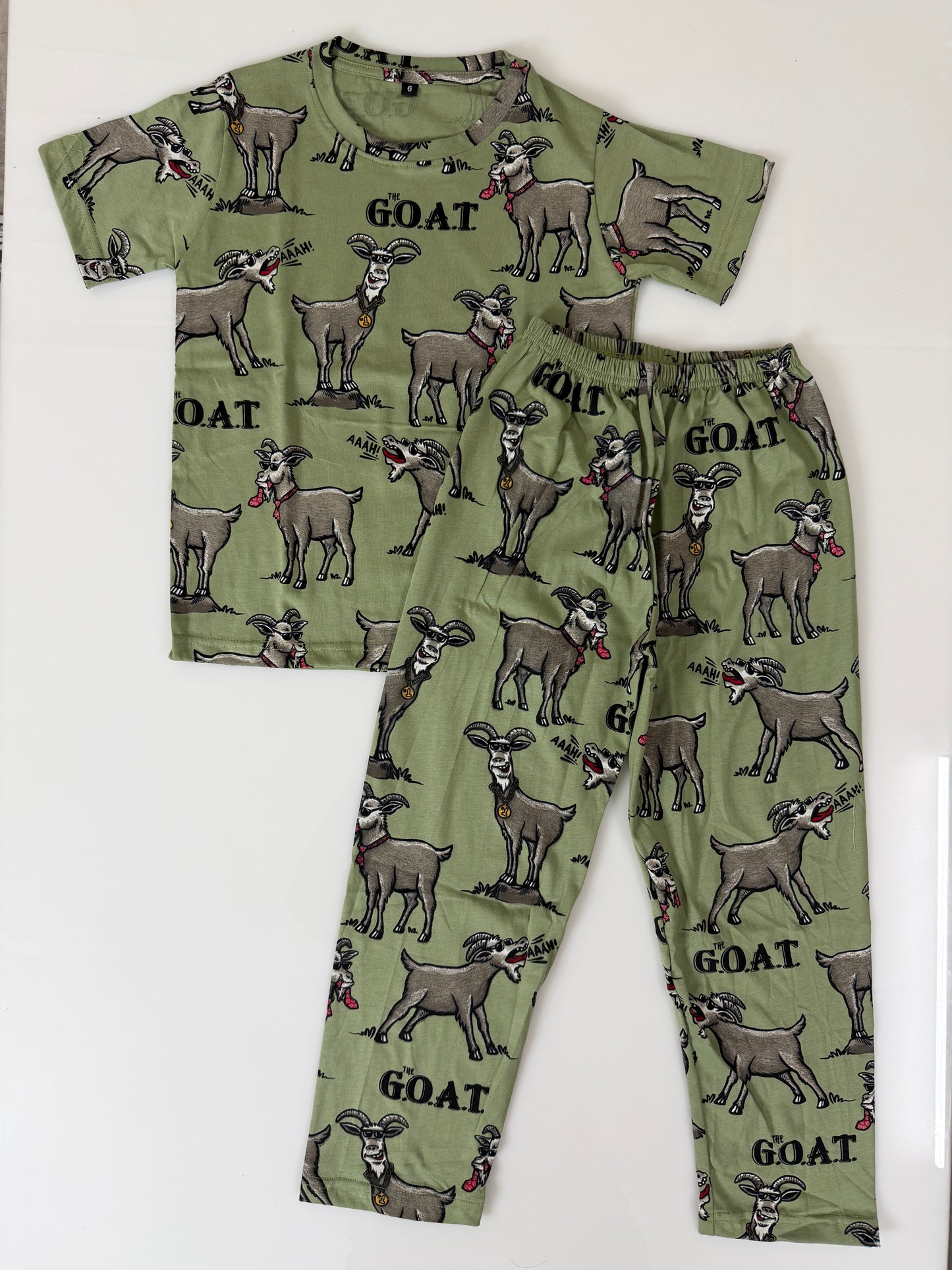 Olive Green Goat Print T-Shirt and Pant Co-ords