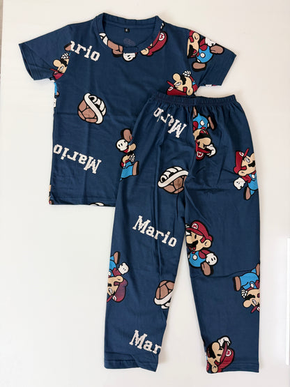 Navy Mario Print T-Shirt and Pant Co-ords