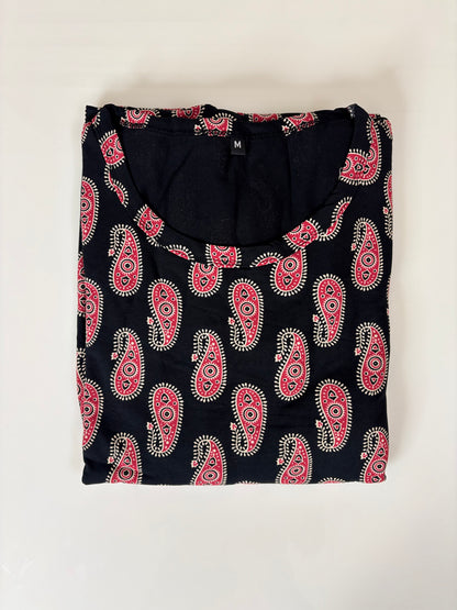 Black Pink Paisley Print Lounge Frock