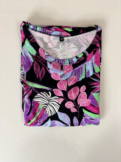 Black Tropical Leaf Print Lounge Frock