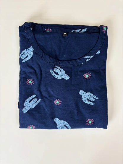 Navy Blue Cactus Print Lounge Frock