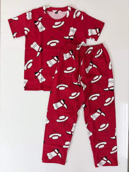 Red Cowboy Hat & Boots Print T-Shirt and Pant Co-ords