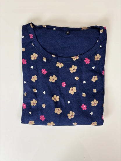 Navy Blue Floral Print Lounge Frock