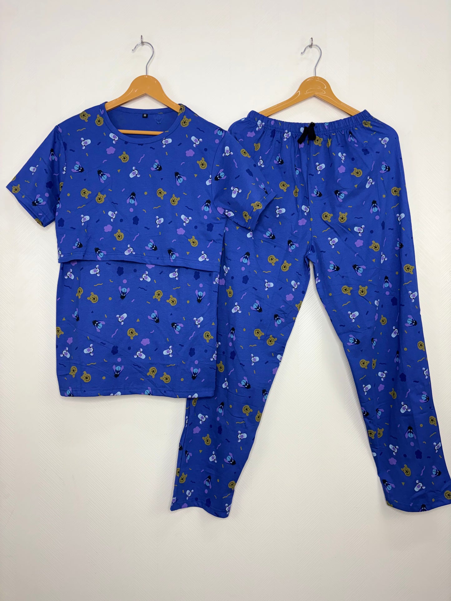 Royal Blue Cartoon Printed Feeding T-shirt And Pants