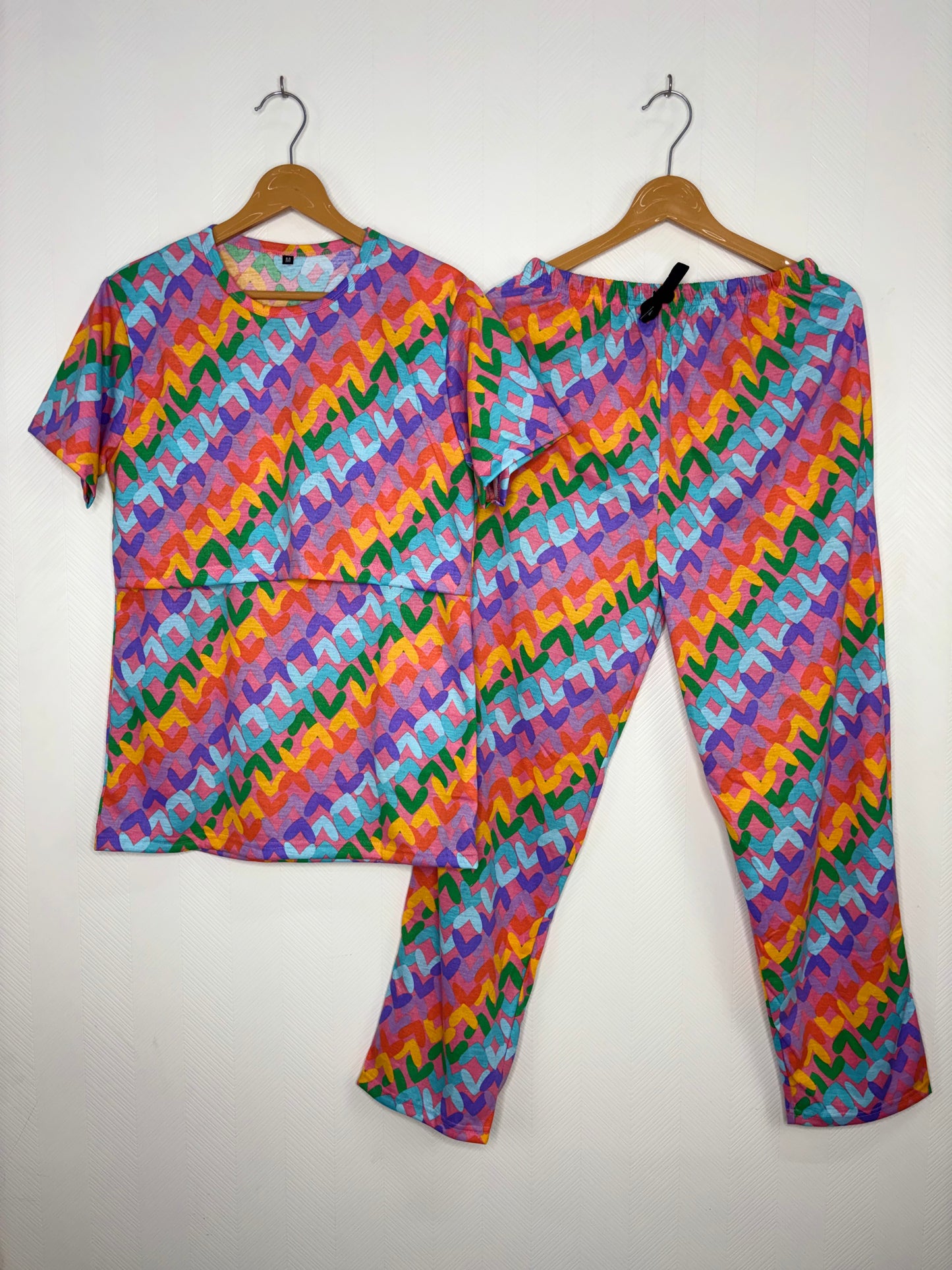 Pink Multicolor Heart Printed Feeding T-shirt And Pants