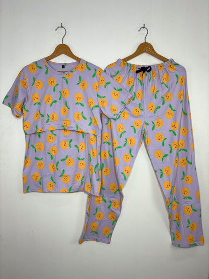 Lavender Orange Printed Feeding T-shirt And Pants