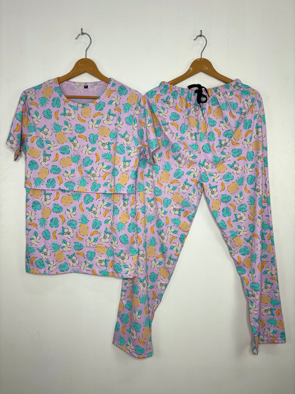 Pink Tropical Printed Feeding T-shirt And Pants
