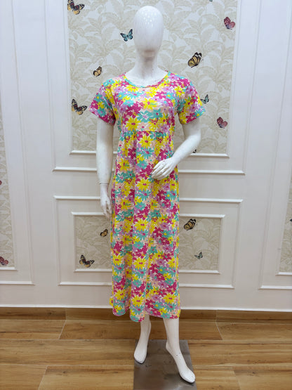 Multicolor Floral Print Short Sleeve Lounge Frock