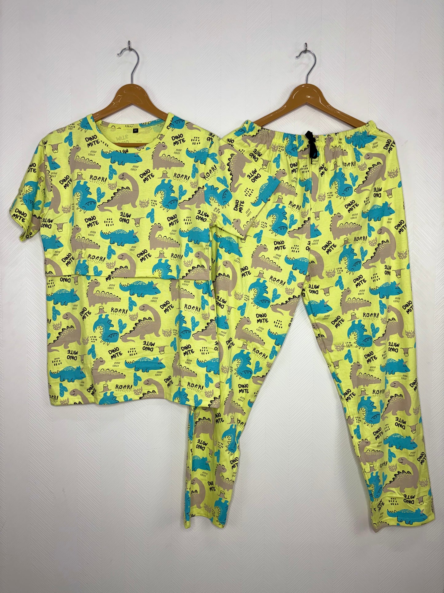 Lime Green Dinosaur Printed Feeding T-shirt And Pants