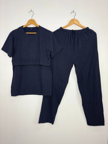 Black Polka Dot Printed Feeding T-shirt And Pants
