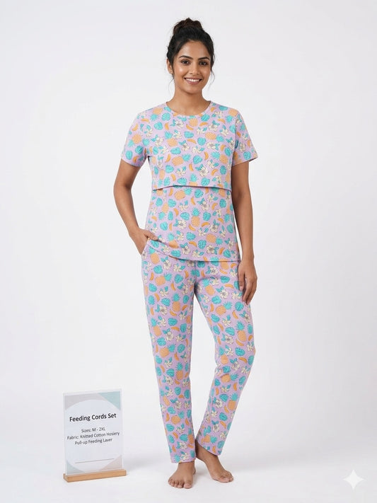 Pink Tropical Printed Feeding T-shirt And Pants