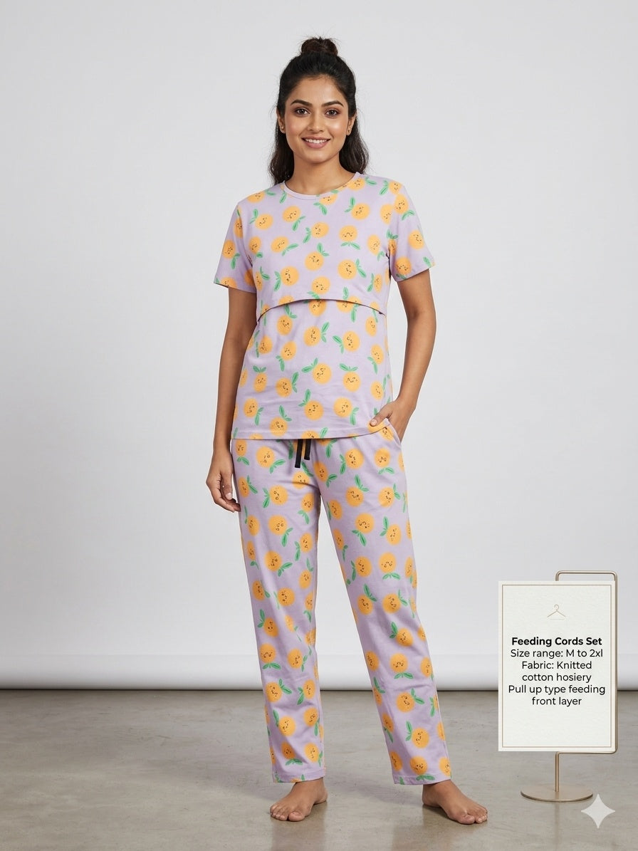 Lavender Orange Printed Feeding T-shirt And Pants