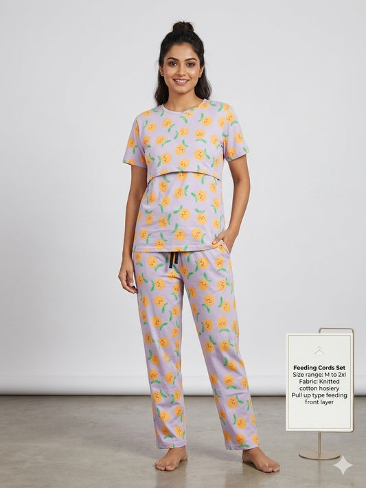 Lavender Orange Printed Feeding T-shirt And Pants