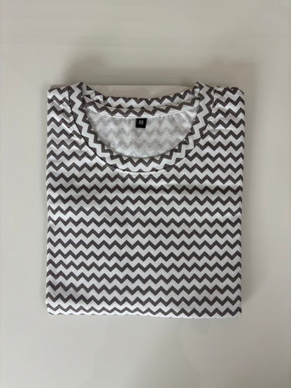 White Zigzag Print Long Tunic
