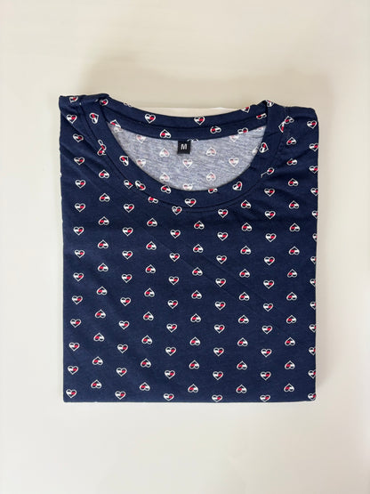 Navy Blue Heart Print Long Tunic