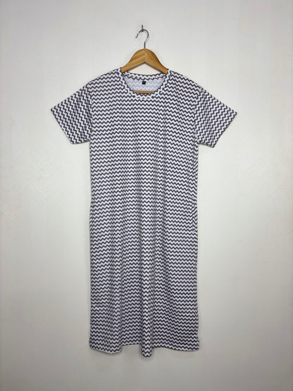 White Zigzag Print Long Tunic