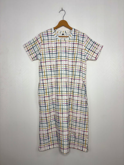 White Checked Print Long Tunic