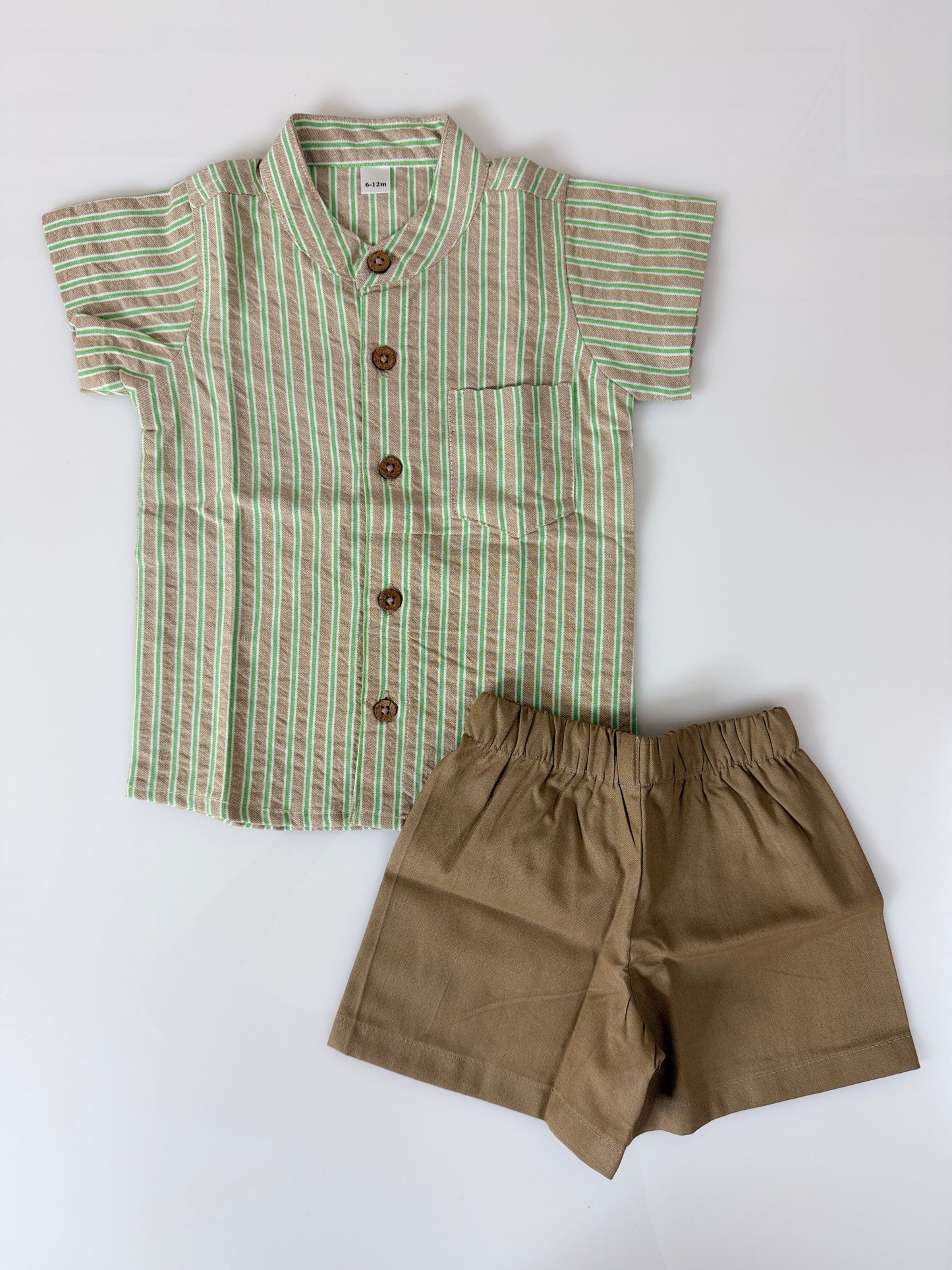 Brown Striped Kids Outdoor Shirt & Shorts Coords