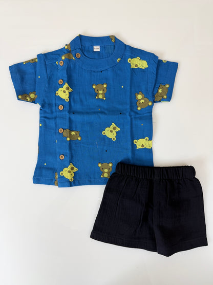 Blue Teddy Kids Outdoor Shirt & Shorts Coords