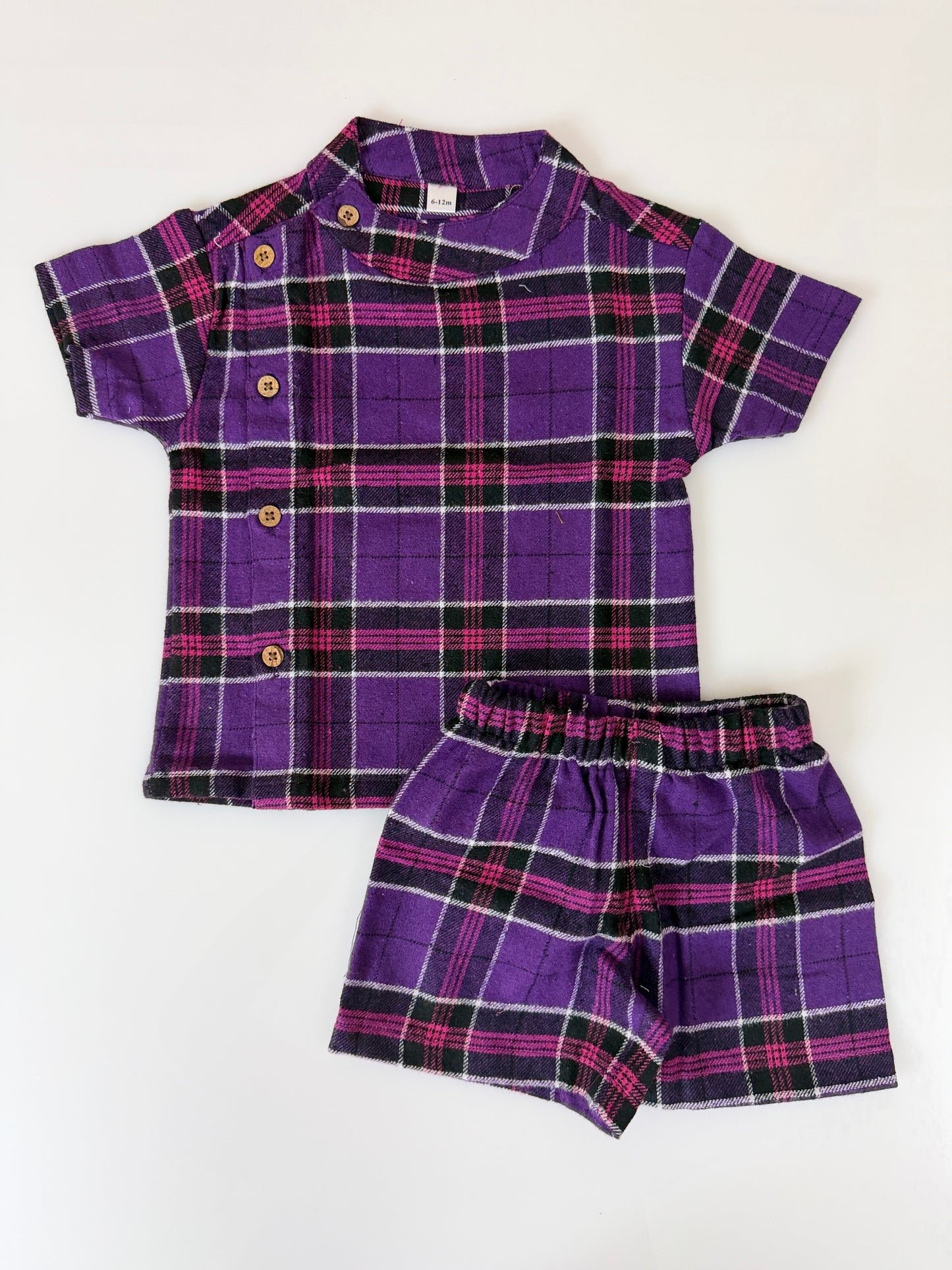 Purple Checks Kids Outdoor Shirt & Shorts Coords