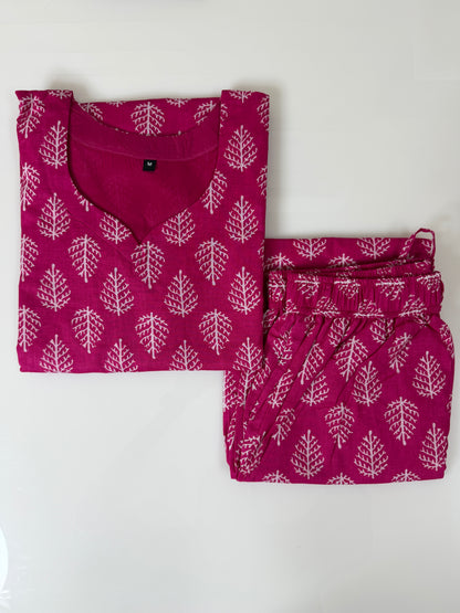 Hot Pink with Leaf Print Outdoor Wear Coords