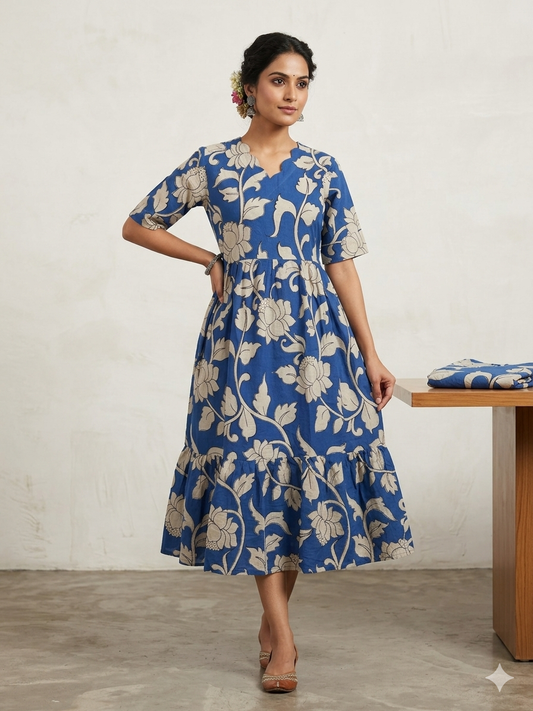 Kalamkari Prints Cotton Frocks Floral Vine Print