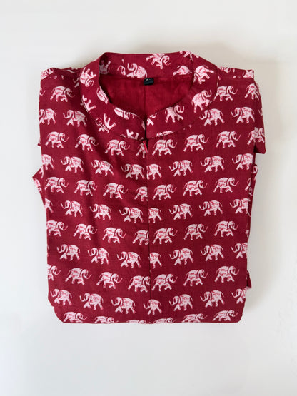 Maroon Elephant Print Cotton Maxi