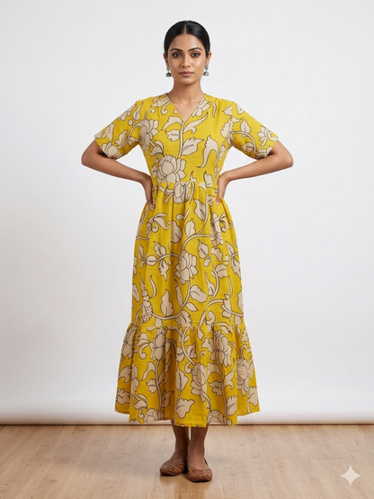 Kalamkari Prints Cotton Frocks Floral Print