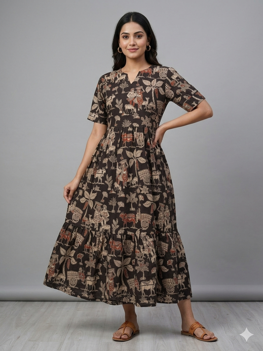 Kalamkari Prints Cotton Frocks Village Print