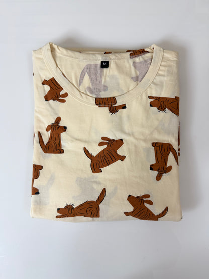 Cream Dog Print Maternity Feeding Maxi