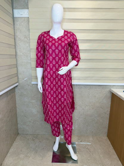 Hot Pink with Leaf Print Outdoor Wear Coords