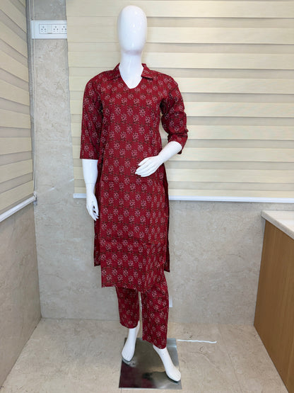 Maroon with Floral Print Outdoor Wear Coords