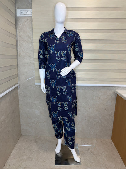 Navy Blue with Butterfly Print Outdoor Wear Coords