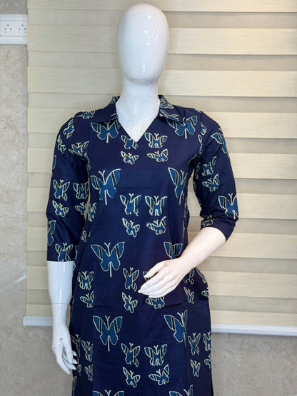 Navy Blue with Butterfly Print Outdoor Wear Coords