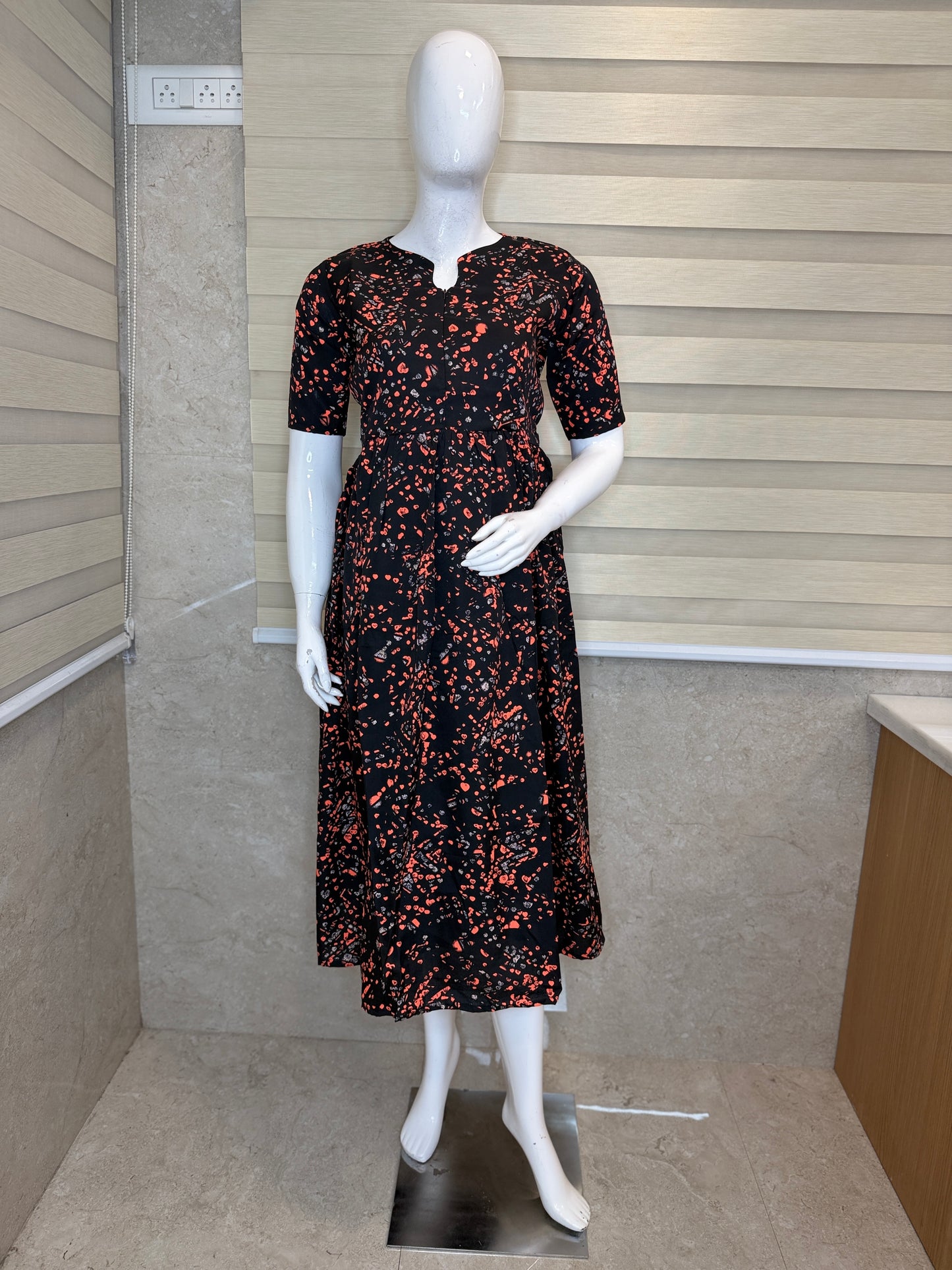 Black Abstract Print Cotton Maxi