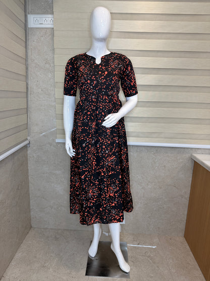 Black Abstract Print Cotton Maxi