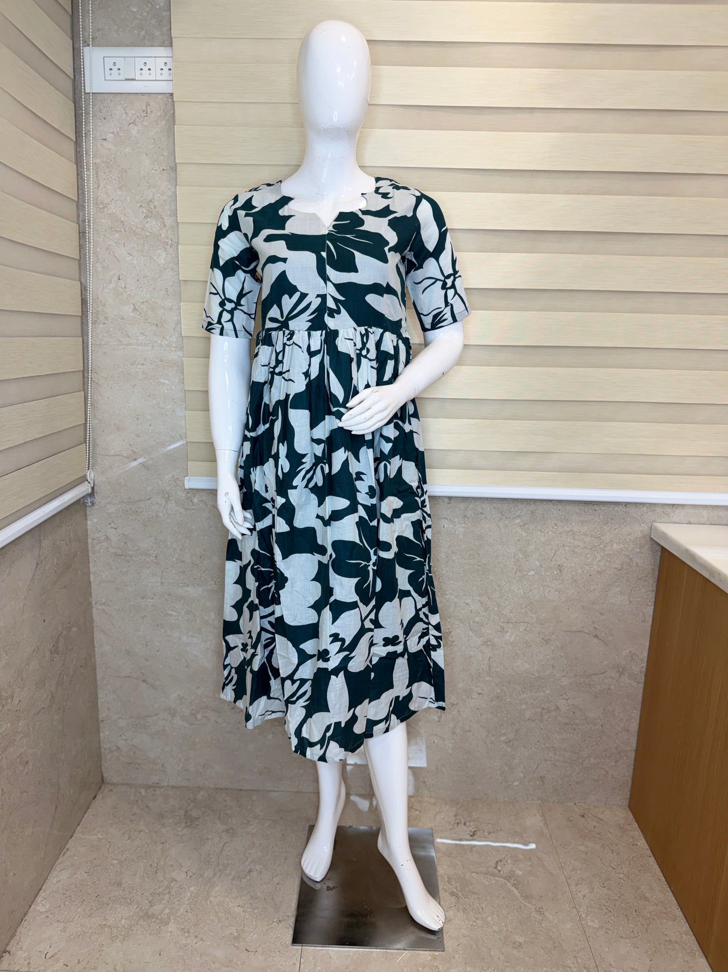Teal Floral Print Cotton Maxi