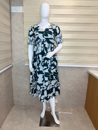 Teal Floral Print Cotton Maxi