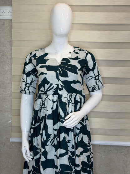 Teal Floral Print Cotton Maxi