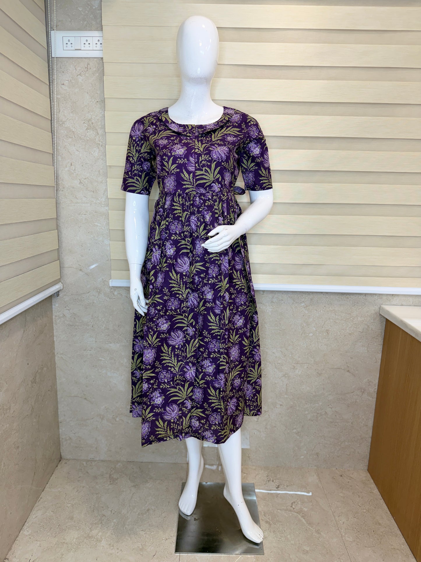Purple Floral Print Cotton Maxi