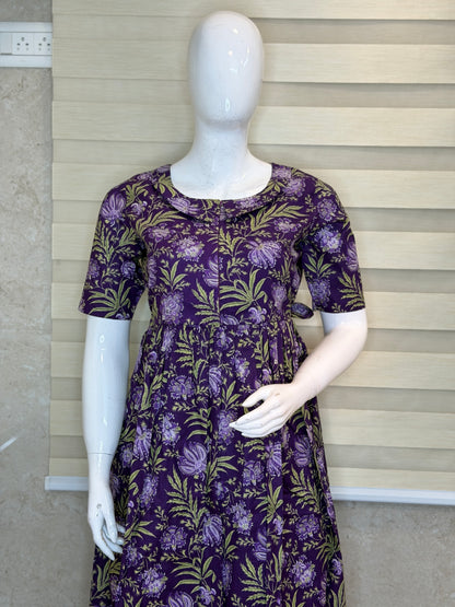 Purple Floral Print Cotton Maxi