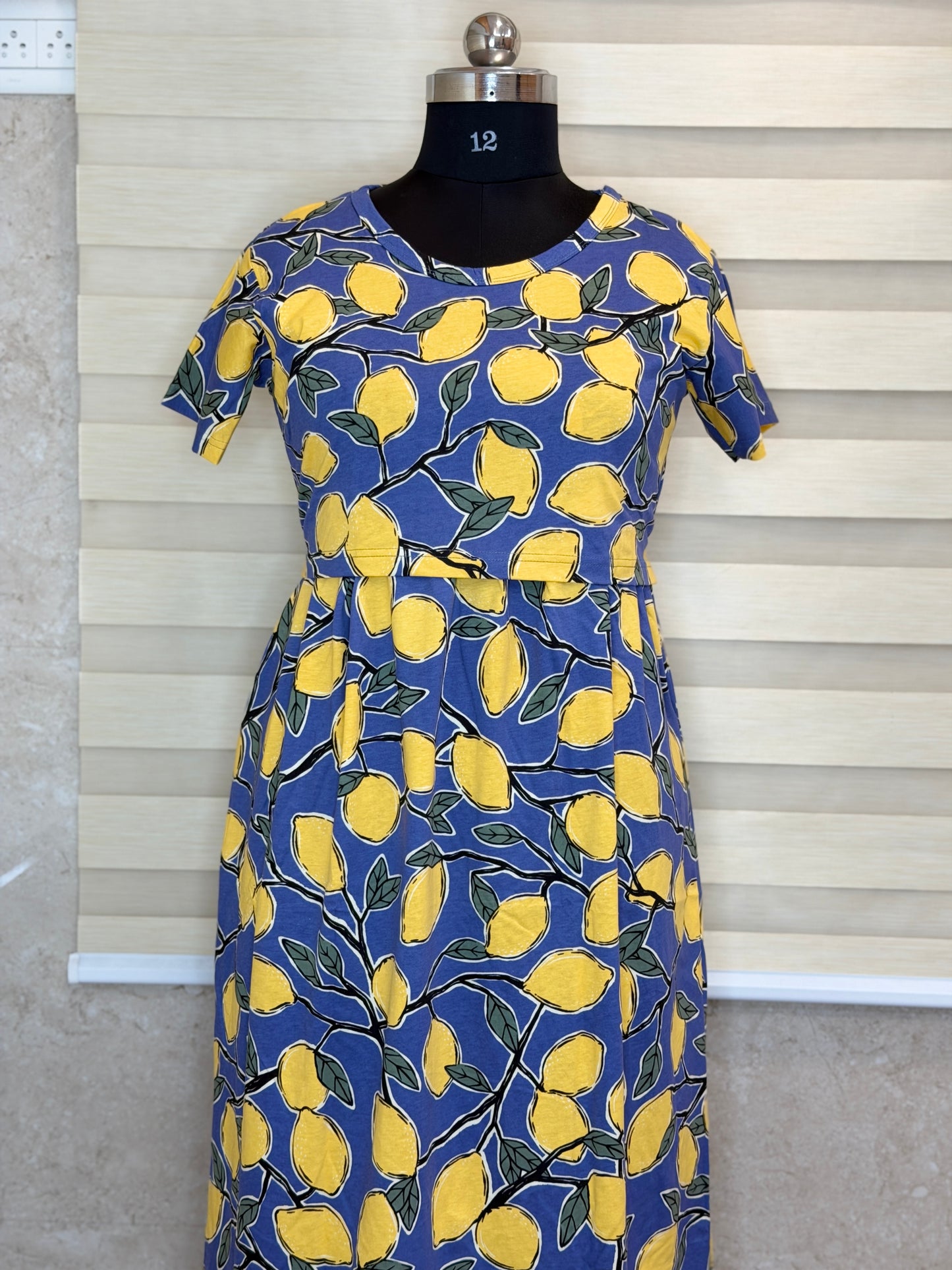 Blue Lemon Print Maternity Feeding Maxi