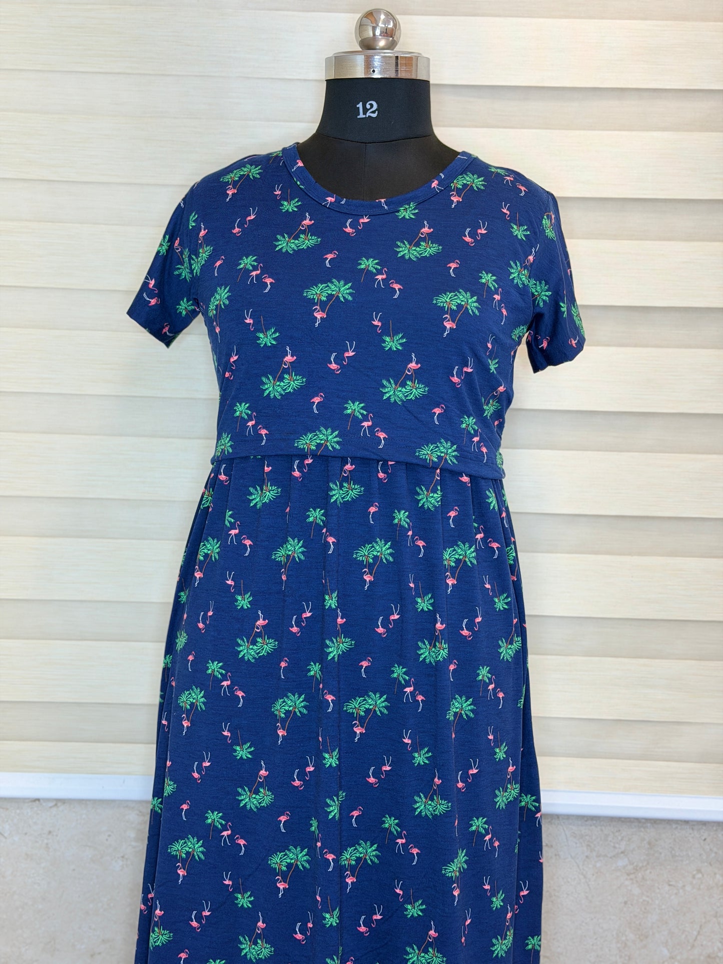 Navy Flamingo Print Maternity Feeding Maxi