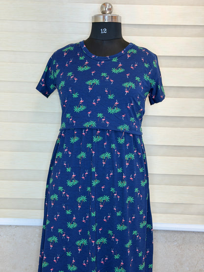 Navy Flamingo Print Maternity Feeding Maxi