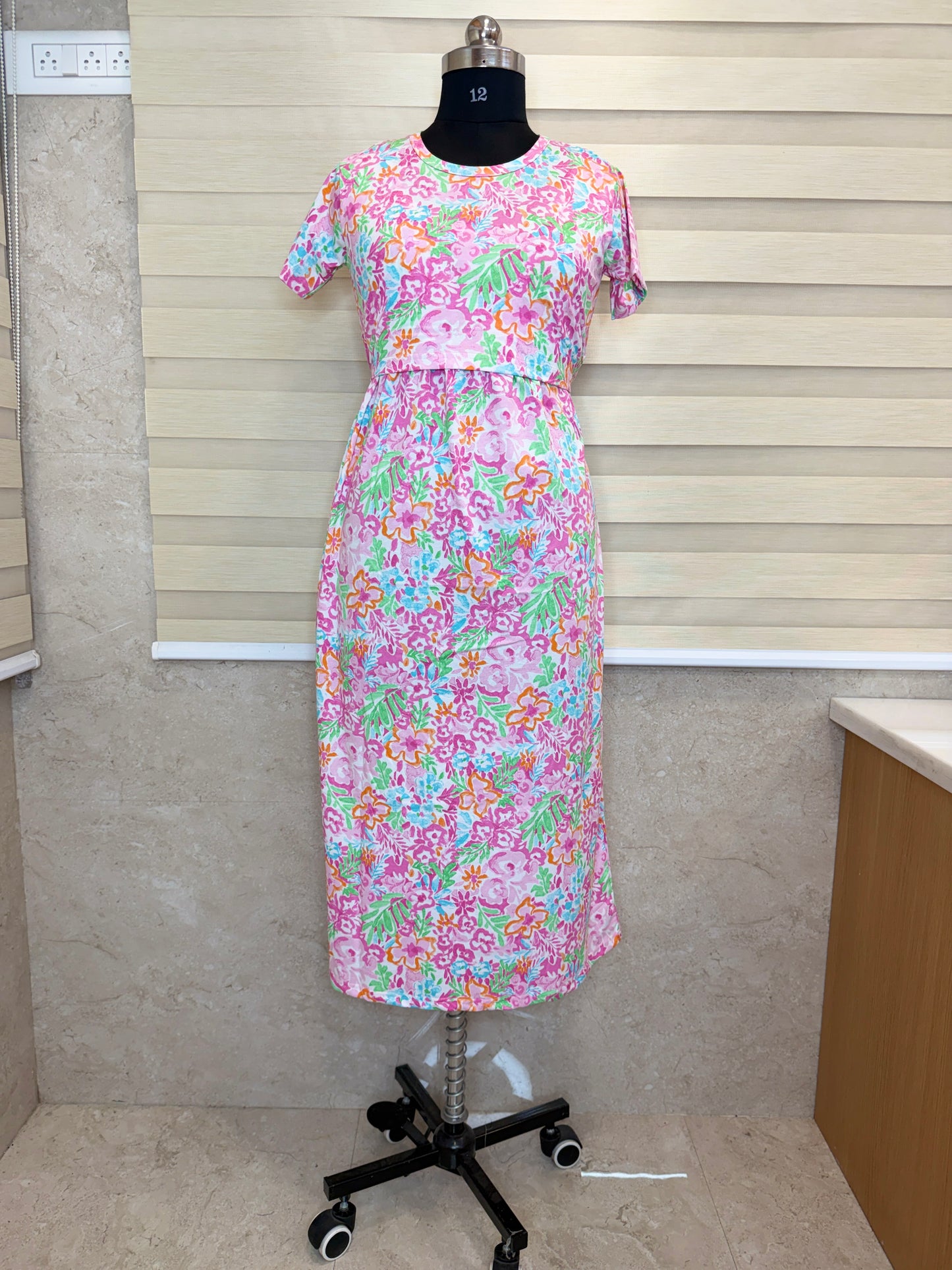 Pink Tropical Floral Print Maternity Feeding Maxi